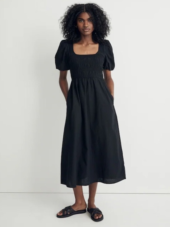 Madewell Dresses & Skirts - NWT Madewell Lucie Puff Sleeve Midi Dress Black Smocked Womens Size 14